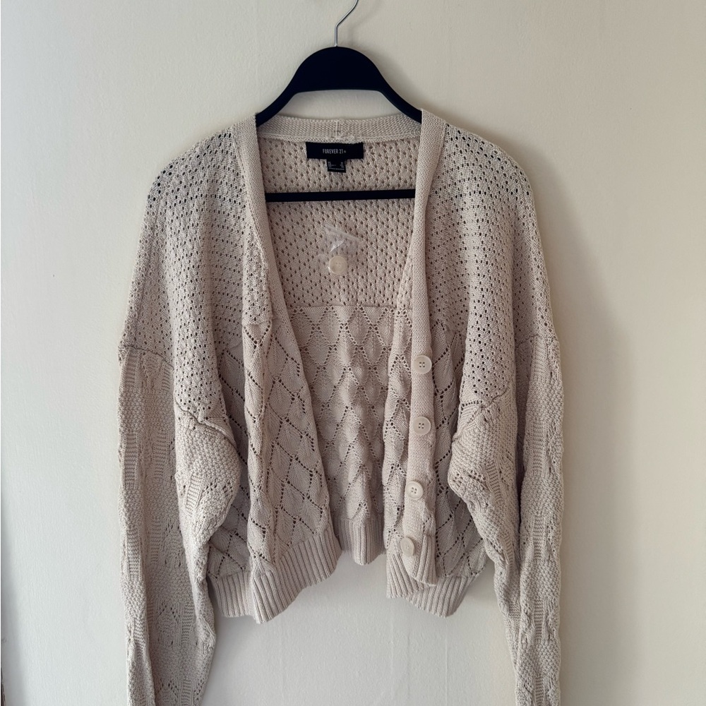 Forever 21 Beige Knit Cardigan with Button Accents